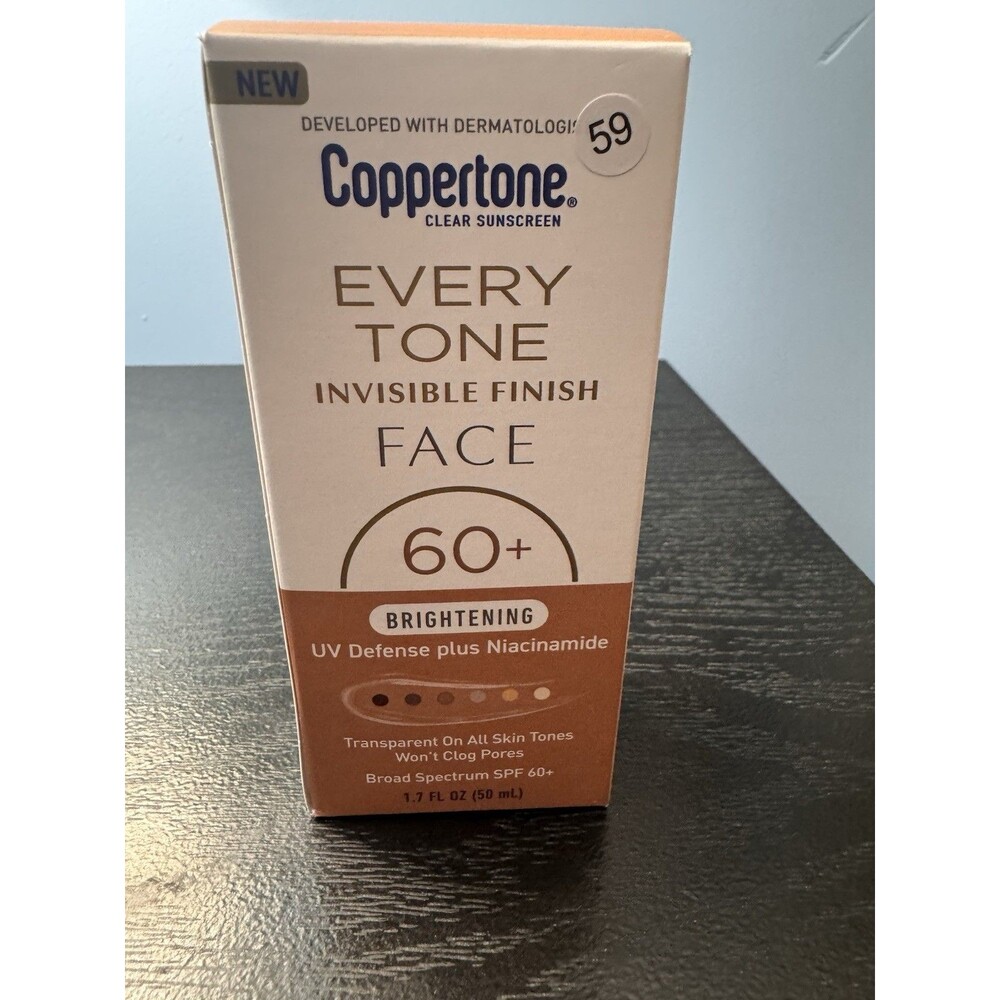 Coppertone Every Tone Invisible Finish Face SPF 60+ Brightening 1.7oz NEW